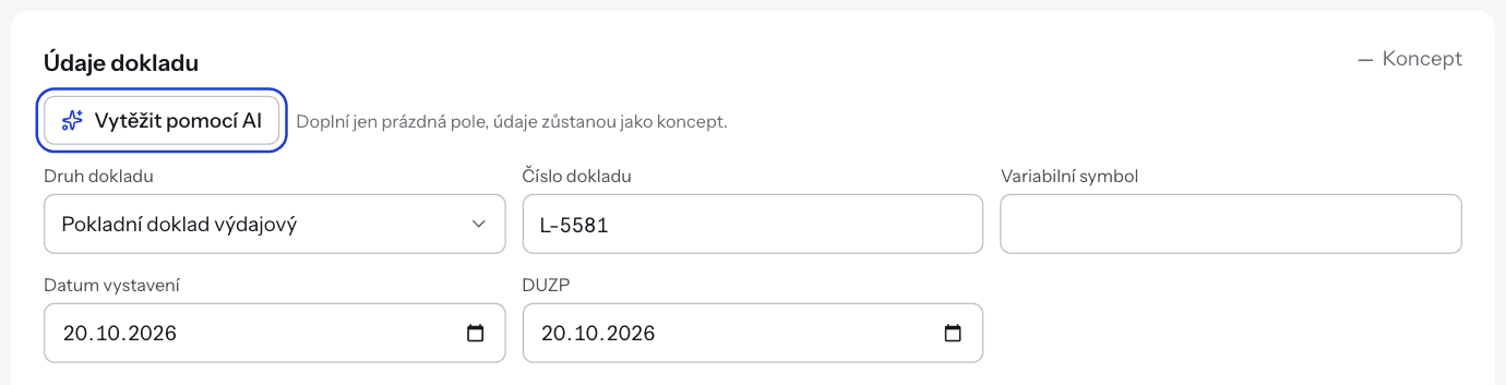 The Extract with AI button in the accounting data